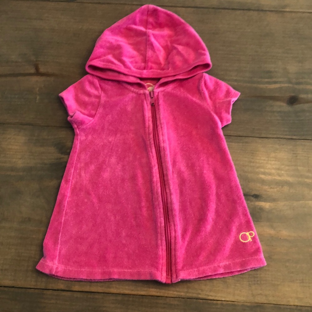 Pink hooded terry coverup. Size 18 months.